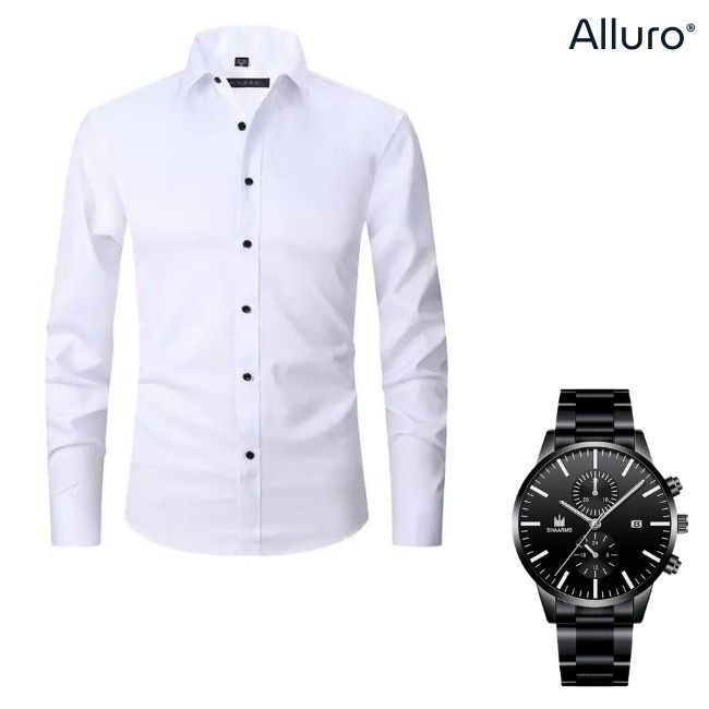 Camisa de Elegancia sin Arrugas + Elegante Reloj Black Titanium de regalo