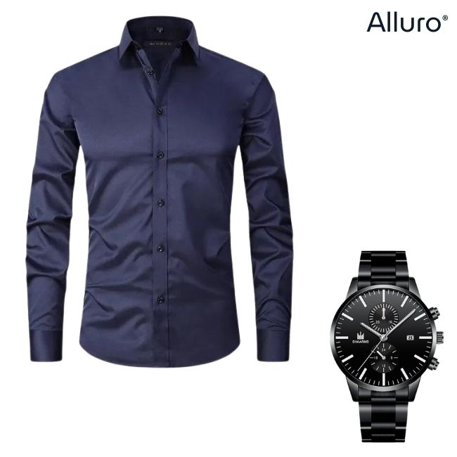 Camisa de Elegancia sin Arrugas + Elegante Reloj Black Titanium de regalo