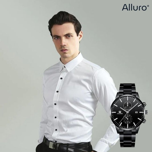 Camisa de Elegancia sin Arrugas + Elegante Reloj Black Titanium de regalo